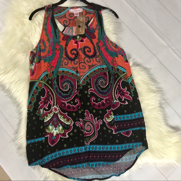 Francesca’s Summer Paisley Racer Back Button Down - Picture 3 of 7